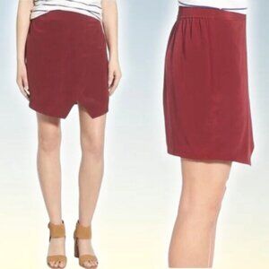 MADEWELL 100% Silk Wrap Style Mini Skirt Sz Small Burgundy Wine